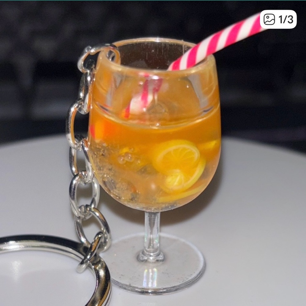 Miniature Drink Keychain with Lemon Slice